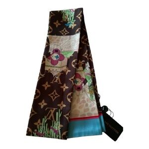 Brown and Multicolor Silk Twilly Bag Scarf